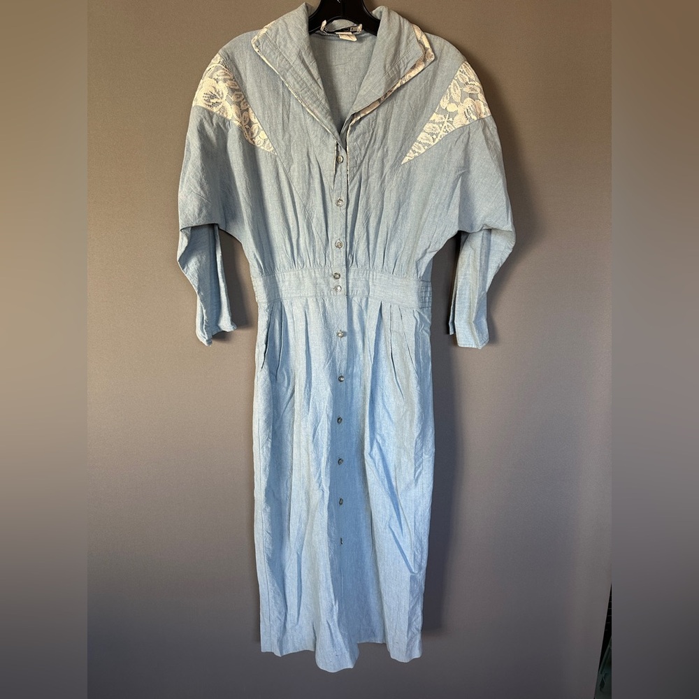 Vintage 80’s / 90’s Light Blue Western Long Sleeve Dress